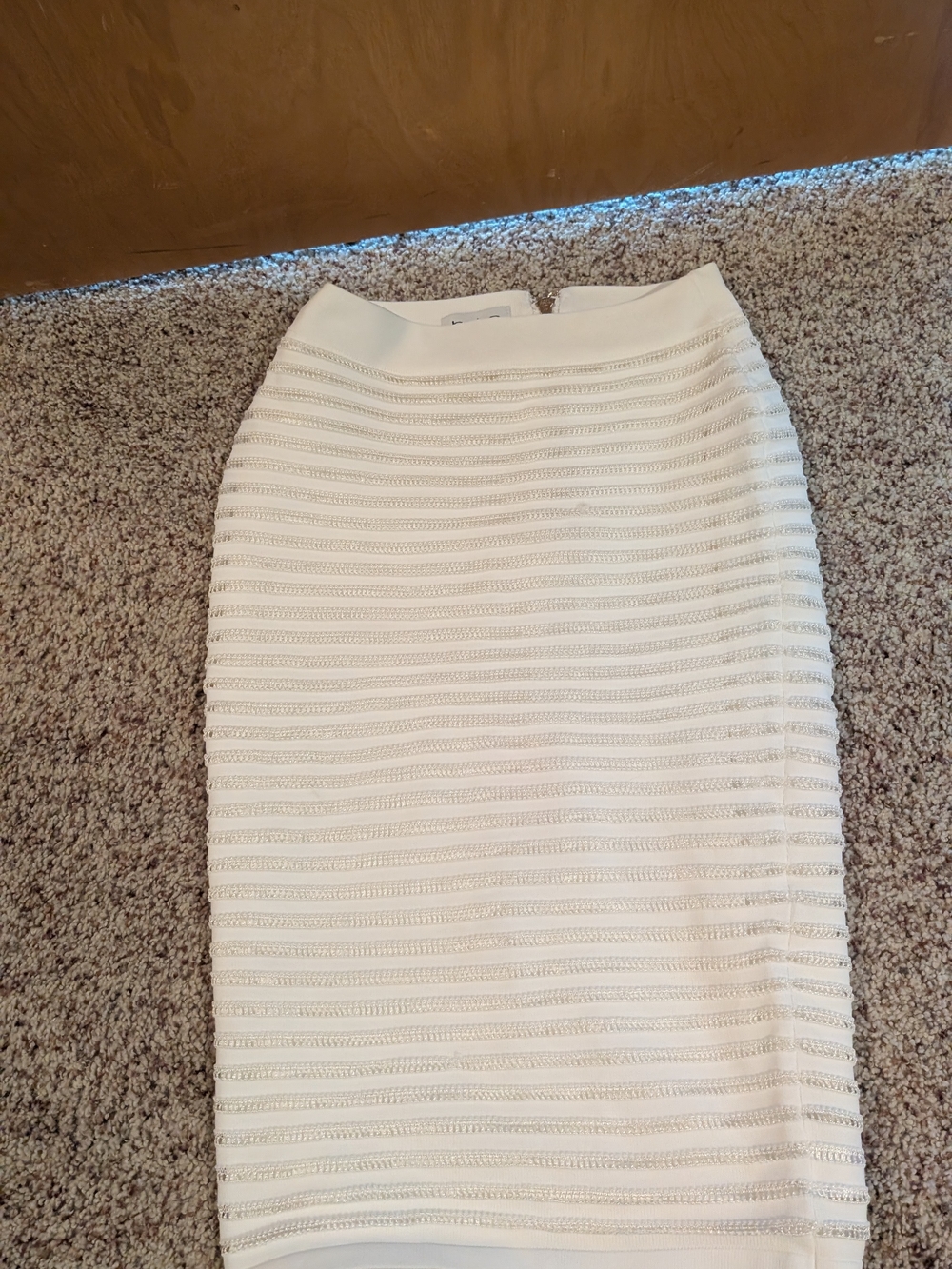 bebe Ivory Ribbed Pencil Skirt